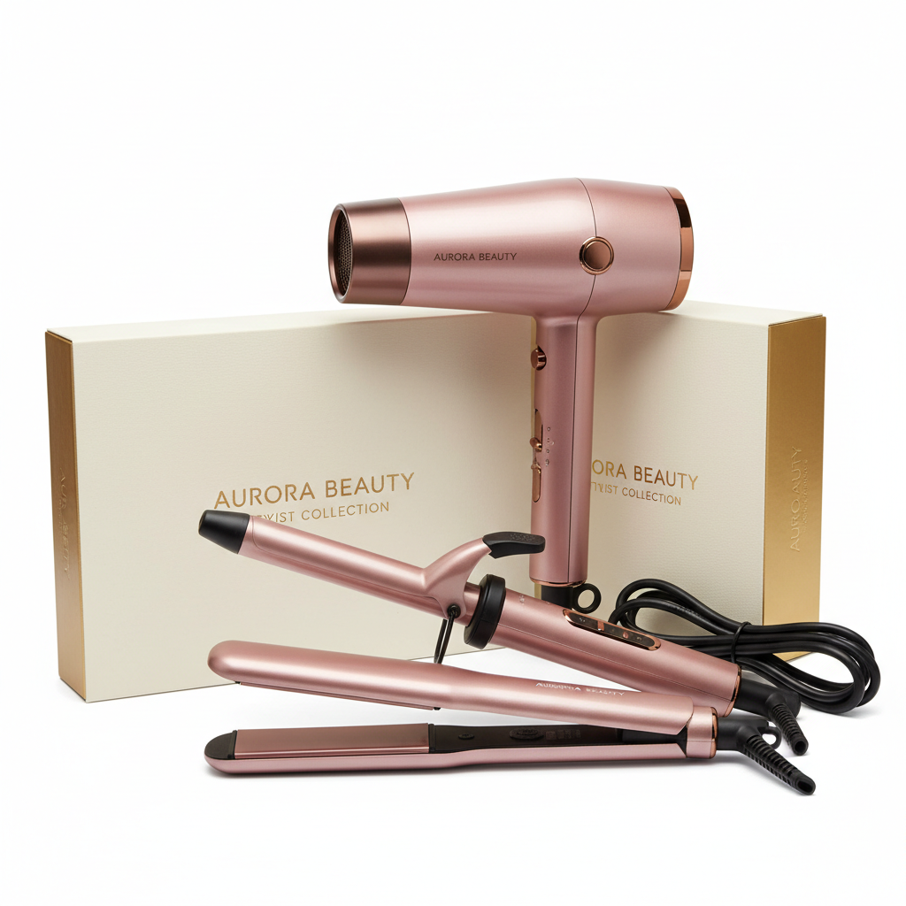 Complete hair styling kit with dryer, curler, and straightener